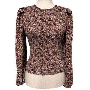 Evereve Margaret Floral Smocked Puff Sleeve Blouse Womens XS Red Cottagecore